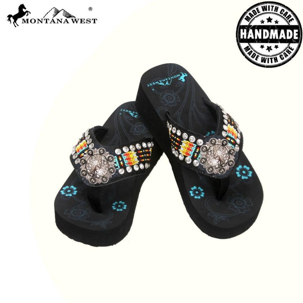 Montana West Aztec Hand Beaded Flip Flops - Picture 2 of 6